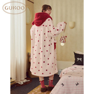 GUKOO/果壳 冬季毛绒连帽睡袍 薄纱粉 M