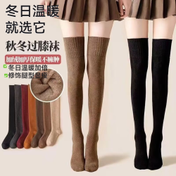 FOURDATRY 过膝袜子女秋冬季加绒加厚保暖高筒袜长筒袜堆堆袜