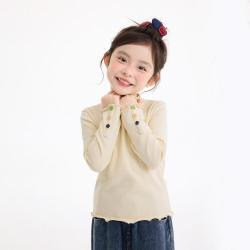 茵曼 女童木耳边半高领长袖T恤26秋儿童萌趣亲肤修身弹力内搭打底衫