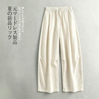 月伊纺 美式复古宽松直筒裤男士莱赛尔天丝亚麻休闲裤夏季老钱风阔腿长裤