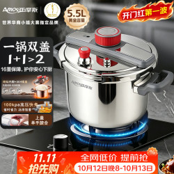 Amos 纯钛高压锅家用5.5L大容量汤锅可进洗碗机电磁炉燃气通用DS22A 22