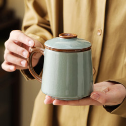 博为 哥窑茶杯 茶水分离 个人泡茶杯