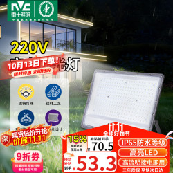 雷士 市电LED投光灯户外庭院工厂园林露营灯IP65防水等级50W-6500K
