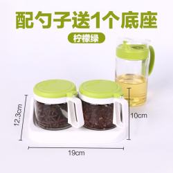 茶花 玻璃调味盒调味罐调料盒厨房调料罐糖盐味精罐盒厨房用品 2组调味盒+550ML油壶(绿色)