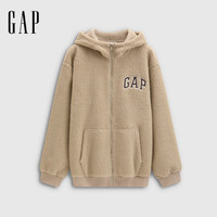 Gap 刺绣logo仿羊羔绒拉链连帽外套