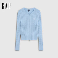 Gap 复古刺绣logo绞花修身针织开衫