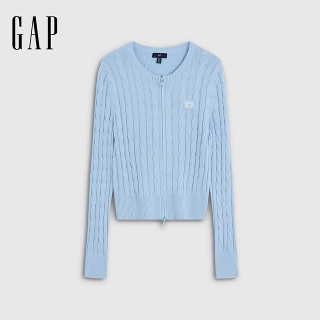 Gap 女士复古logo刺绣绞花修身针织开衫