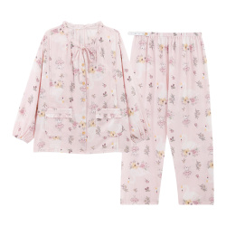 ROVO 纯棉月子服 A类哺乳家居服套装 2件套 带胸垫 梭织100%棉