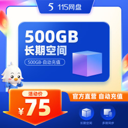 115 网盘 500GB空间扩容 超值容量 长期有效 不包含VIP服务 官方直充
