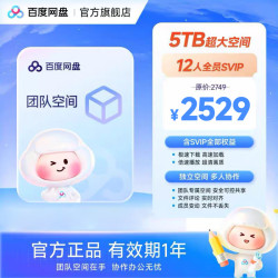 百度网盘 团队空间5TB超大空间1年+百度网盘SVIP年卡*12张  独立空间 多人协作