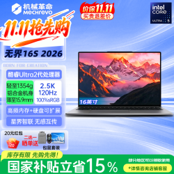 机械革命 无界16S 轻薄便携高清大屏商务办公设计学生学习网课长续航笔记本电脑 酷睿Ultra5-226V/16G+1T/2.5K/银/标配