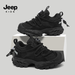 Jeep 儿童老爹鞋新款网面软底跑步户外运动鞋 黑色 31