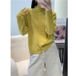 高品质~浮雕钩花镂空秋冬针织打底衫宽松女毛衣1558