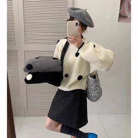 高级感时尚波点圆领套头毛衣女秋冬新款慵懒风软糯宽松百搭针织衫