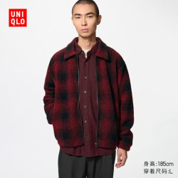 优衣库 仿羊羔绒摇粒绒拉链茄克/长袖印花男装女装外套夹克489487 16 红色 2XL