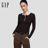 值友专享：Gap 双11开门红！2026秋新品撞色亨利领罗纹修身圆领长袖上衣2KN623019