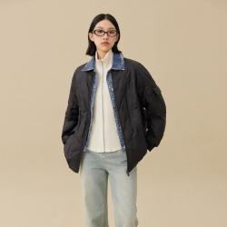 艾莱依 随行系列帅性通勤鸭绒夹克假两件轻薄羽绒服女短款