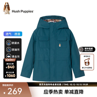 暇步士 童装儿童外套秋季新款男大童简约纯色时尚风衣外套 幻夜绿 130 c