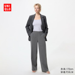 优衣库 弹力宽松长裤/加长款/女装/条纹488867 07 青灰色(条纹) 2XL
