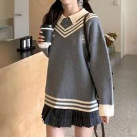 唐狮 学院风翻领宽松套头毛衣女秋可外穿时尚百搭高级感秋女针织衫秋