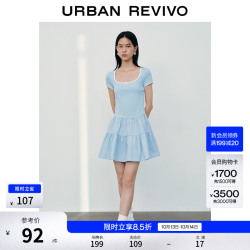 UR UR2026夏季新款女装休闲U领撞色拼接抽褶超短连衣裙UYY760080 天蓝 S