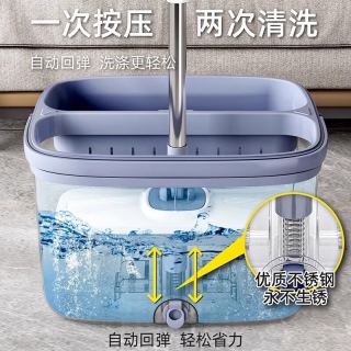 漫屿 干湿两用家用一拖地净拖把2024懒人免手洗木地板大排拖布 1拖把+1挤水桶+2白色拖布