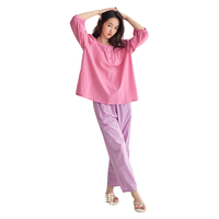 安之伴 100%纯棉 莲红 S码 女士睡衣家居服套装