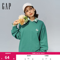 Gap 男女装2025春季钩针logo圆领长袖T恤简约百搭上衣723828 青绿色 L (175/96A)亚洲尺码