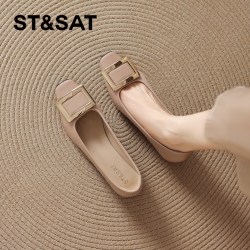 星期六 ST&SAT 平底单鞋女款2026新款秋季法式方扣皮鞋通勤玛丽珍浅口女鞋