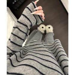 另约 德绒睡衣女款秋冬季2026新款海岛绒加厚条纹舒适可外穿家居服套装 条纹 M 打五折 到手29.9包邮