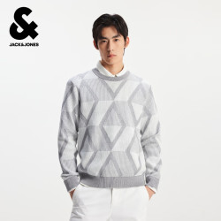 杰克琼斯 杰克·琼斯（JACK&JONES）男装毛衣休闲新款简约纯色提花直筒圆领针织衫上衣225313013 A06雪白色