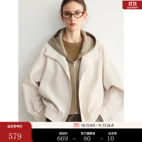 ELLE 法式假两件连帽短外套女2026春季新款高级感时髦通勤宽松上衣 浅卡其 S