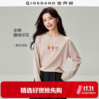 佐丹奴 长袖T恤女秋冬新款纯棉t恤衫动物主题印花圆领上衣13396800