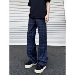 YORK ZOOM 夏季cleanfit蓝色格子裤男款薄款运动裤美式潮牌百搭休闲直筒裤