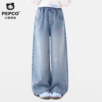 小猪班纳 女童蝴蝶结刺绣彩线牛仔裤
