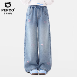小猪班纳 女童蝴蝶结刺绣彩线牛仔裤
