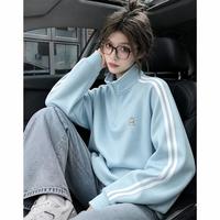 I.T it FGXX美式街头卫衣外套女秋冬重磅撞色拼接条纹立领夹克