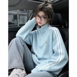 I.T it FGXX美式街头卫衣外套女秋冬重磅撞色拼接条纹立领夹克