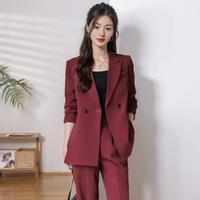 唐娜姿兰 红色喜庆西装职业套装女秋冬季新气质时尚外套阔腿裤休闲两件套