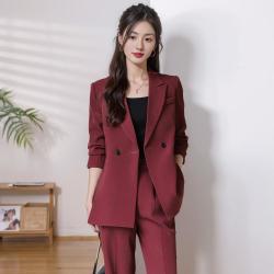 唐娜姿兰 红色喜庆西装职业套装女秋冬季新气质时尚外套阔腿裤休闲两件套