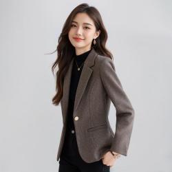 唐娜姿兰 加厚毛呢修身长袖保暖西装外套女秋冬新高端气质时尚通勤西服上衣