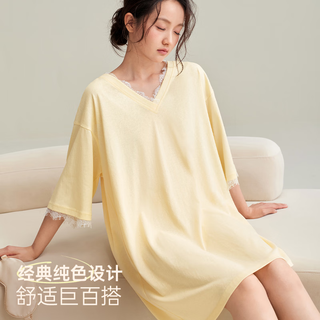 安之伴 纯棉V领蕾丝睡裙 鲸灰 M