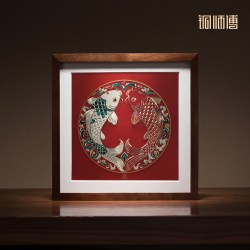 铜师傅 手工錾刻 铜雕画《双鱼呈祥（桌面）》书房摆件装饰画