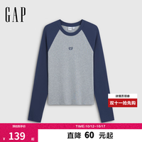 Gap 2KN623023 刺绣logo撞色插肩袖 灰色 XS 女士T恤