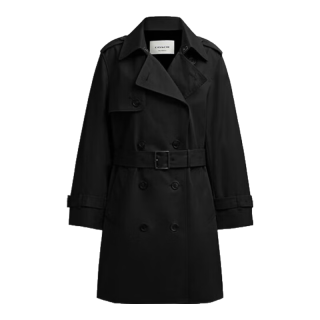 COACH 奥莱女士女装纯色中长款风衣户外外套 黑色 S
