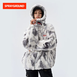 SPRAYGROUND 鲨鱼嘴毛毛棉服男外套26秋冬鲨鱼嘴男女情侣保暖连帽毛绒棉衣 浅灰色 XL