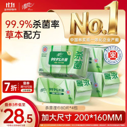 清风 御本草杀菌湿巾80片*4包 抽取式大包卫生湿纸巾 杀菌率99.9% 整箱