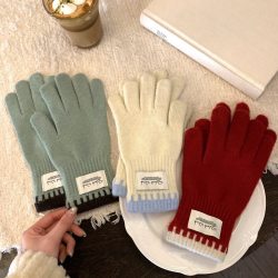 玑迪 韩系ins风贴布加长针织手套