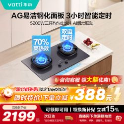 华帝 小飞碟Max双边定时家用燃气灶天然气嵌入式5.2kW猛火AG玻璃煤气炉双灶具灶台i10308G