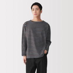 無印良品 MUJI 无印良品 男式水洗粗棉线一字领九分袖T恤 男装秋季上衣